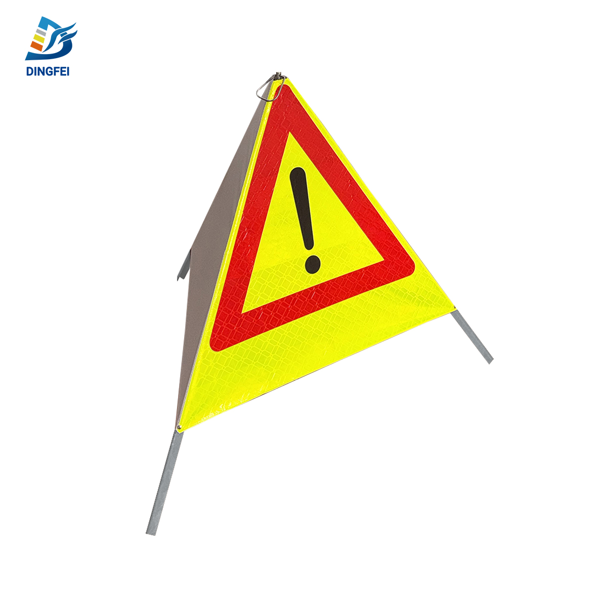 Fluorescent Yellow Warning Signal Reflective Folding Tripod Warning Sign - 